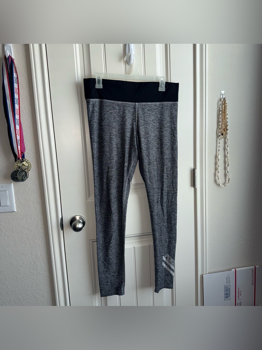 PINK Victoria's Secret Grey Performance Leggings with Black Waistband
